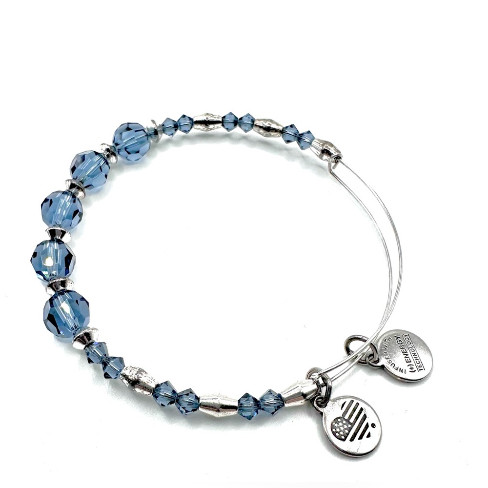 Alex&Ani Expandable wire bangle w/Swarovski blue crystals-Great Preowned Cond